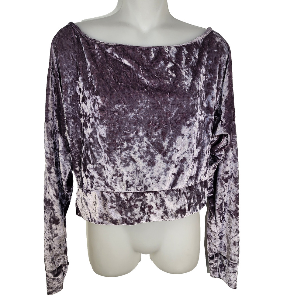 Fashion Nova Cropped Top Womens Large Purple Crushed Velvet Boat Neck 90s Y2k